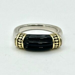 Lagos Caviar Fluted Black Onyx , Silver &18 Kt  Gold Ring Size 7